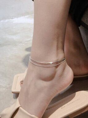 #NEW 925 Sterling Silver Coin Disc Link Chain Double Layer Anklet Ankle Bracelet